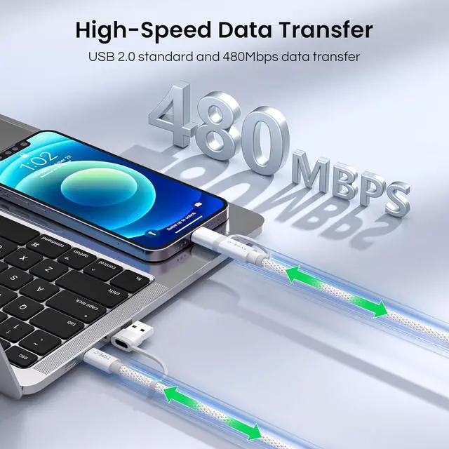 Alt view image 6 of 7 - 4-in-1 USB C Charger Cable 6.6FT for iPhone 16 15 Pro AirPods 4/4th Generation/3 60W Charging Multi Charging Cord with USB-A Adapter/iOS/TypeC for  2 Max 2024 iWatch 10 S24 S23