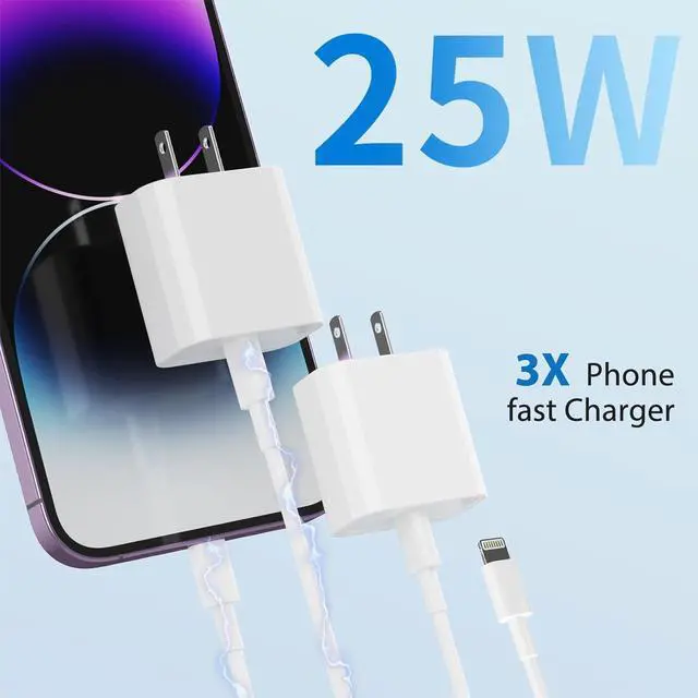 Alt view image 2 of 7 - 25W iPhone Charger, 2 Pack 25W PD USB C Wall Fast Charger Adapter with 2 Pack 10FT Long Type C to Lightning Cable Compatible with iPhone 14 13 12 11 Pro Max XR XS X,iPad