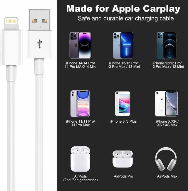 Alt view image 4 of 7 - Car  Carplay CableUSB A to Lightning Cable 3FT Compatible with iPhone 14 13 12 11 Pro Max XR XS X Charger CordCar Charging Cord