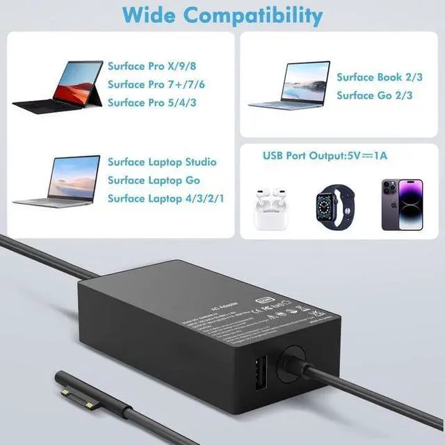 Alt view image 6 of 7 - 65W Surface Pro Laptop Charger Compatible with Microsoft Surface Pro 9 8 7 6 5 4 3 X Power Adapter Surface Laptop 1 2 3 Compatible with Both Microsoft Surface Book Laptop/Tablet