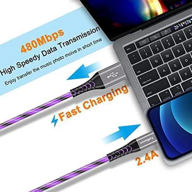 Alt view image 4 of 6 - LED iPhone Charger Cord Light Up Lightning Cable | MFi Certified Apple Charger | Cool USB Fast Charging for iPhone 14 13 12 11 Pro Max XR X SE 8 Plus iPad iPod and More (Purple 6ft)