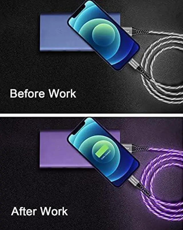 Alt view image 5 of 6 - LED iPhone Charger Cord Light Up Lightning Cable | MFi Certified Apple Charger | Cool USB Fast Charging for iPhone 14 13 12 11 Pro Max XR X SE 8 Plus iPad iPod and More (Purple 6ft)