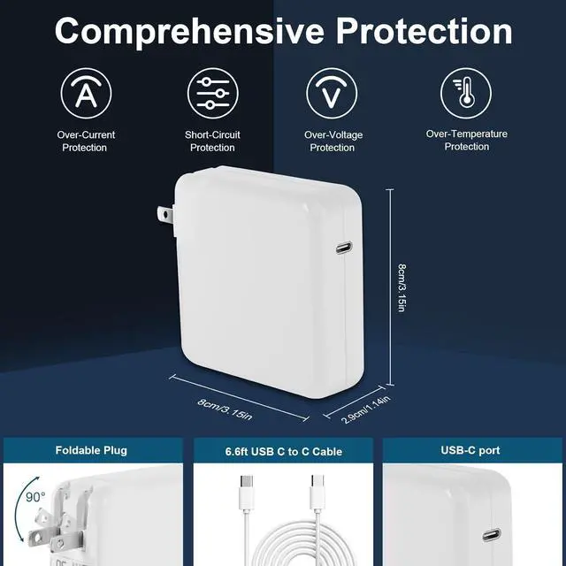 Alt view image 3 of 7 - Mac Book Pro Charger-96W USB C Power Adapter Compatible with MacBook Air/pro iPad Pro  Galaxy and All USB-C Devices Powerful Connect Original Quality