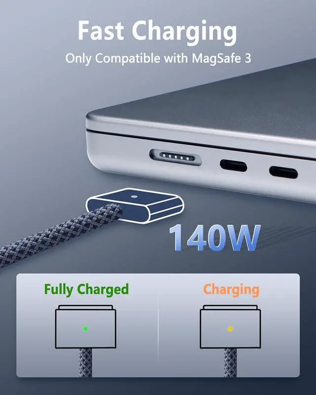 Alt view image 3 of 7 - USB-C to Magnetic 3 Fast Charging Cable (2 m/6.6 ft) USB C Cable Compatible with MacBook Air (15/13 M3 2024 15 M2 2023 13 M2 2022) MacBook Pro (16/14 2023/2021) Midnight Blue