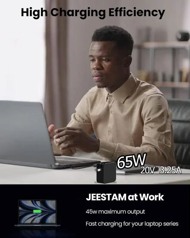 Alt view image 2 of 7 - 65W USB C Charger Universal Laptop Charger Type C Replacement for Mac Book Pro/Air  Steam Steak Deck    HP DJI LG Gram  Laptops and Smart Phone Tablets