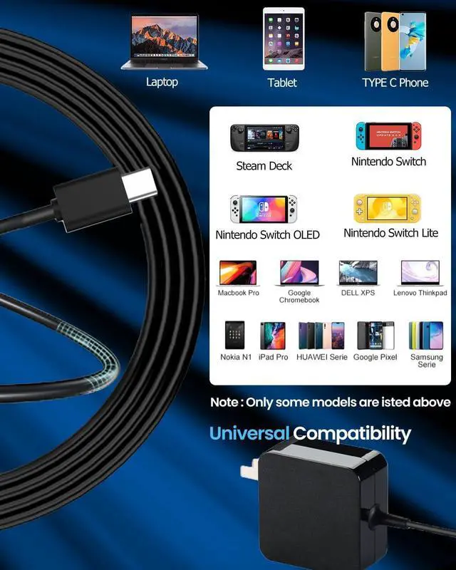 Alt view image 4 of 7 - 65W USB C Charger Universal Laptop Charger Type C Replacement for Mac Book Pro/Air  Steam Steak Deck    HP DJI LG Gram  Laptops and Smart Phone Tablets