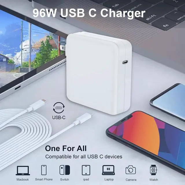 Alt view image 4 of 7 - Mac Book Pro Charger-96W USB C Power Adapter Compatible with MacBook Air/pro iPad Pro  Galaxy and All USB-C Devices Powerful Connect Original Quality