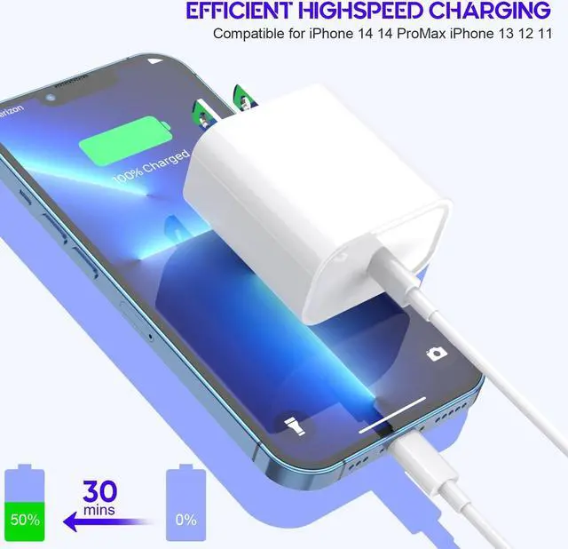 Alt view image 3 of 7 - 10Foot Fast iPhone Charging Cable 3-Pack Super Fast iPhone Charger USB C Charging Block Wall Charger PD Adapter with 10FT Type C to Lightning Cable Cord for iPhone 14/13/12/11Pro Max/XS Max/XS/XR/8/SE