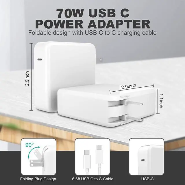 Alt view image 5 of 5 - Charger for Mac Book Air Mac Book Pro 13 14 15 16 inch 2025 2024 2023 2022 2021 2020, M1 M2 M3 M4 Laptop 70W USB C Power Adapter 6.6FT USB-C Cable Charging as Fast as Mag 3, Original Quality
