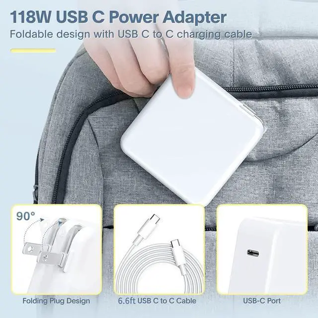 Alt view image 5 of 6 - Mac Book Pro Charger 118W/96W/70W USB-C Power Adapter for Mac Book Pro/Air 16 15 14 13 Inch M4/M3/M2/M1 from 2024 2023 2022 2021 2020 Fit All USB C Device Include 6.6ft Cable