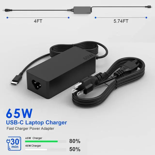 Alt view image 2 of 7 - 65W USB C Charger for LG Gram 17 16 15 14 Series 17Z90Q 16T90Q 17Z90P 16Z90P 17Z90ST 16T90P 17Z95P 17Z90R 17Z90S 2-in-1 Lightweight Power AC Adapter