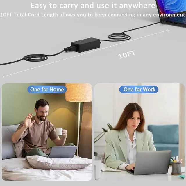 Alt view image 6 of 7 - 65W USB C Charger for LG Gram 17 16 15 14 Series 17Z90Q 16T90Q 17Z90P 16Z90P 17Z90ST 16T90P 17Z95P 17Z90R 17Z90S 2-in-1 Lightweight Power AC Adapter