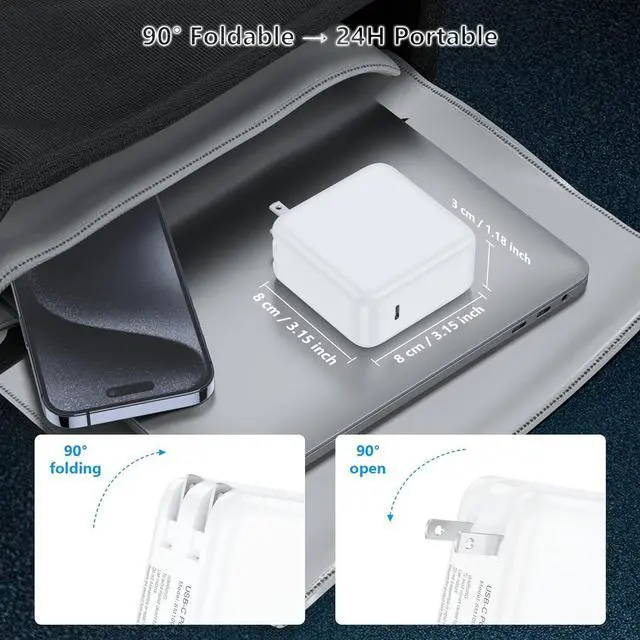 Alt view image 3 of 7 - Mac Book Pro Charger - 118W USB C Laptop Charger for MacBook Pro/MacBook Air 2022|2021|2020|2019|2018 Type-C PD Power Adapter for iPhone 15 Pro Max iPad Pro Air (with 6.6ft C-C Fast Charge Cable)