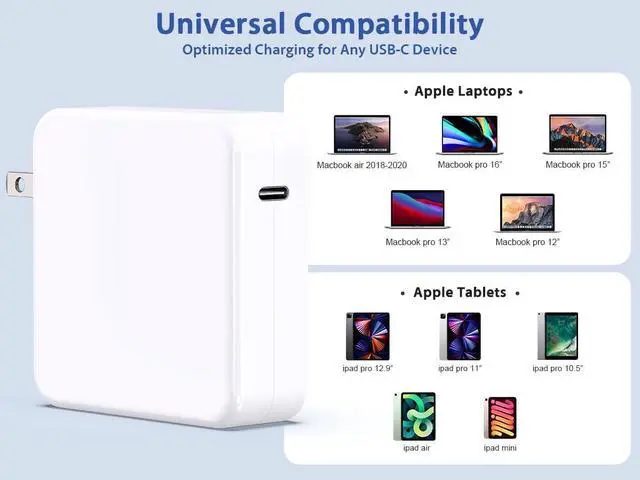 Alt view image 4 of 6 - Mac Book Pro Charger - 100W USB C Fast Charger Power Adapter Compatible with MacBook Air 15 13 Inch MacBook Pro 16 15 14 13 Inch iPad Pro 2021/2020/2019/2018 6.6ft USB C to C Cable