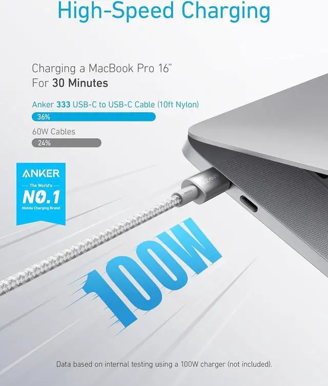 Alt view image 2 of 7 - USB C to USB C Cable Type C Charging Cord Fast Charge(10FT 100W) for iPhone 16/16 pro MacBook and More(USB 2.0 Silver)