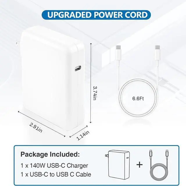 Alt view image 7 of 7 - Charger for Mac Book Pro 140W USB-C Power Adapter Compatible with MacBook Pro 16 15 14 13 Inch MacBook Air 13 Inch iPad Pro 2024/2023/2022/2011/2020 M1 M2 M3 Included 6.6ft USB C to C Cable