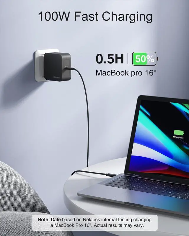 Alt view image 2 of 7 - 100W USB C Charger (GaN ) Mac Book Pro Charger Compact and Foldable Fast Charging Compatible with MacBook Air iPad Pro and All USB C Devices 6.6 ft USB C to USB C Cable Include