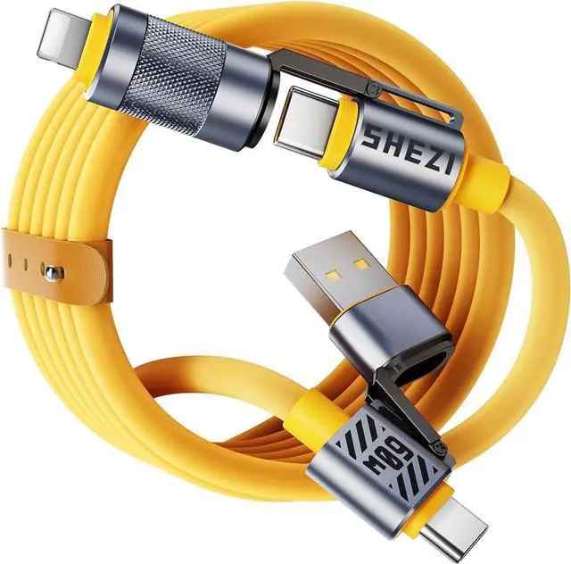 Main image of 4 in 1 USB C Cable 60W Compatible With Lightning Cable Fast Charging & Data Transfer, Multi Charger Cord Combo for iPhone iPad Charger Wire with L/Type C/USB A for iPhone 16/15/Macbook, Yellow