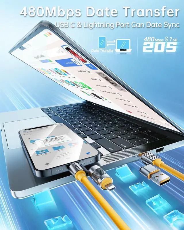 Alt view image 4 of 7 - 4 in 1 USB C Cable 60W Compatible With Lightning Cable Fast Charging & Data Transfer, Multi Charger Cord Combo for iPhone iPad Charger Wire with L/Type C/USB A for iPhone 16/15/Macbook, Yellow