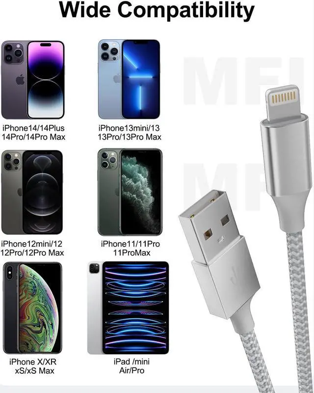 Alt view image 7 of 7 - iPhone Charger 3pack 10FT  MFi Certified Long Lightning Cable Fast Charging Nylon Braided USB Charging Cable High Speed Transfer Cord for iPhone 14 13/12/11 Pro Max/XS MAX/XR/XS/X/8/7/Plus/6S