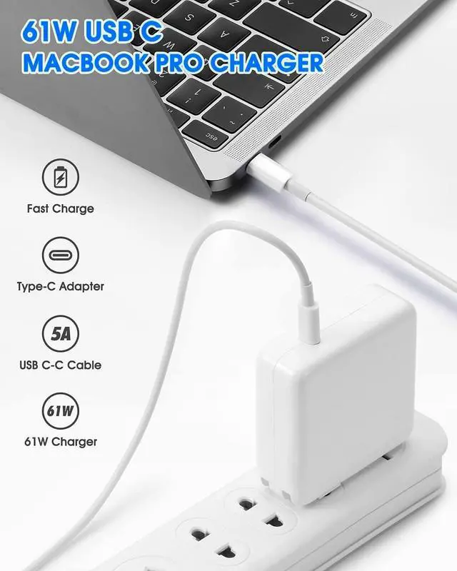 Alt view image 4 of 6 - 61W Mac Book Pro USB C Charger Power Adapter for MacBook Pro Air 12/13/14 Inch, Included 6.5Ft Type C Charge Cable