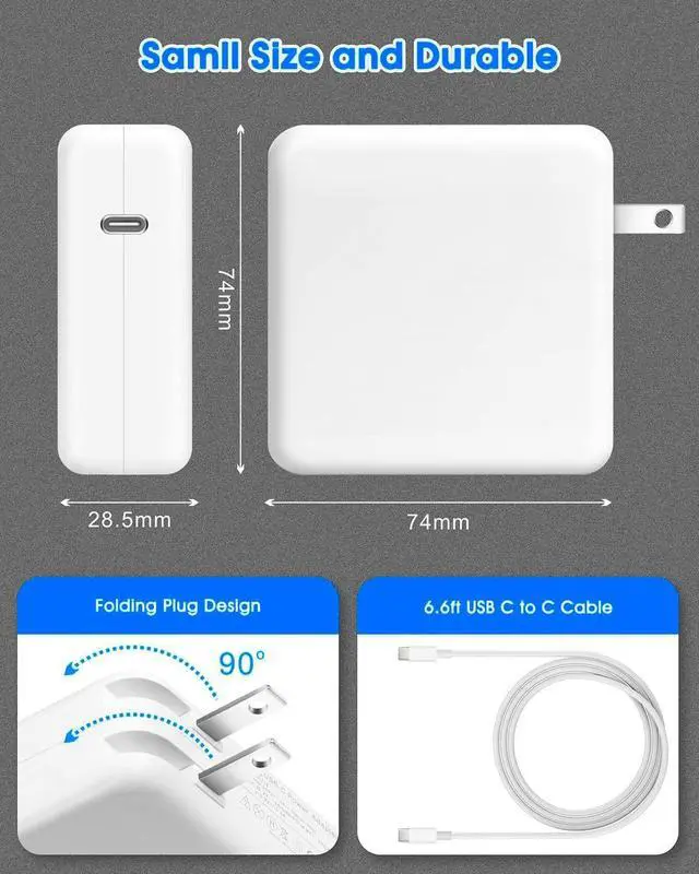 Alt view image 6 of 6 - 61W Mac Book Pro USB C Charger Power Adapter for MacBook Pro Air 12/13/14 Inch, Included 6.5Ft Type C Charge Cable