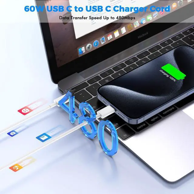 Alt view image 3 of 7 - USB C Charger for MacBook Air MacBook Pro 13 14 15 16 inch,M1 M2 M3 Apple Laptop Charge,2Pack 30W USBC Power Adapter,Compatible with iPad,iPhone 15 Pro Max,10FT Extra Long Cable mac Book pro,iPad Pro
