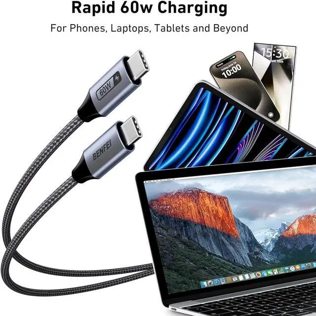 Alt view image 2 of 7 - USB C Fast Charging 60W Cable 4-Pack(3.3ft/3.3ft/6.6ft/6.6ft) Nylon Braided Cable for iPhone 15/15 Pro/15 Plus/15 Pro Max iPad mini MacBook  Galaxy S23