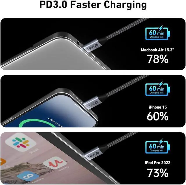 Alt view image 3 of 7 - USB C Fast Charging 60W Cable 4-Pack(3.3ft/3.3ft/6.6ft/6.6ft) Nylon Braided Cable for iPhone 15/15 Pro/15 Plus/15 Pro Max iPad mini MacBook  Galaxy S23