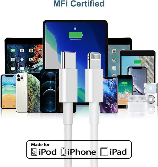 Alt view image 2 of 7 - 6ft iPhone Charger USB C Lightning Cable Usbc to Lighting Fast Charging Cord for iPhone 13 12 Charger Cable 6 ft MFi Certified Long Type C Wire for  iPhone 13 12 Pro Max 11 X XS XR 8 Plus