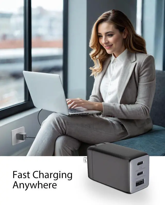 Alt view image 5 of 7 - USB C Charger 67W Max Charger 3-Port GaN Fast Compact Foldable Charger for MacBook Pro/Air  XPS iPad Pro iPhone 15 Pro Max/14/13 Galaxy S24/S23 Note 20/10+ Steam Deck