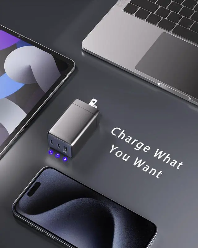 Alt view image 7 of 7 - USB C Charger 67W Max Charger 3-Port GaN Fast Compact Foldable Charger for MacBook Pro/Air  XPS iPad Pro iPhone 15 Pro Max/14/13 Galaxy S24/S23 Note 20/10+ Steam Deck