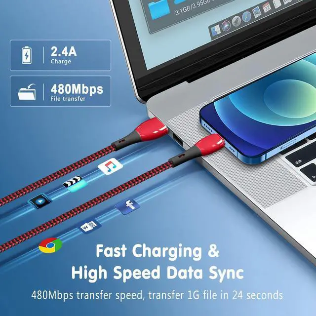 Alt view image 2 of 7 - iPhone Charger 2 Pack 6 ft [Apple MFi Certified] Lightning Cable Nylon Braided Cable Fast Charging Cord Compatible with iPhone 14 13 12 11 Pro Max XR XS X 8 7 6 Plus SE iPad and More (Red&White)