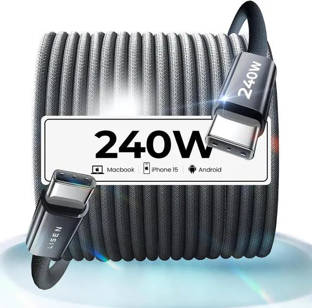 Main image of 240W USB C to USB C Cable Type C Fast Charging Cord iPad Charging Cable for iPad Pro/Air/Mini iPhone 16/16 Pro/16 Plus/16 Pro Max Google Pixel  Galaxy S24 Ultra 6.6FT/Black