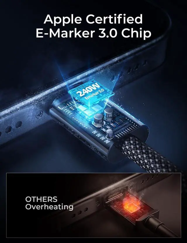 Alt view image 4 of 6 - 240W USB C to USB C Cable Type C Fast Charging Cord iPad Charging Cable for iPad Pro/Air/Mini iPhone 16/16 Pro/16 Plus/16 Pro Max Google Pixel  Galaxy S24 Ultra 6.6FT/Black