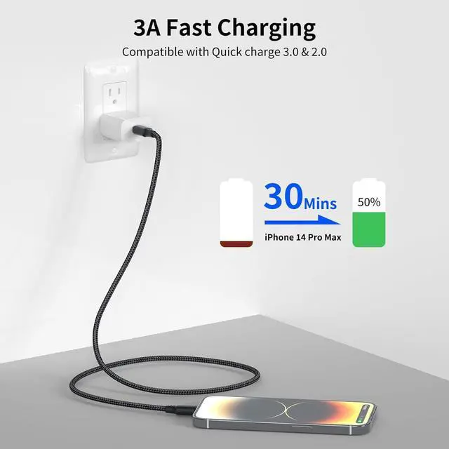 Alt view image 4 of 6 - USB C to Lightning Cable 1.5FT 3Pack [ MFi Certified] Power Delivery iPhone Cables Type C iPhone Charger Cord Fast Charging Compatible iPhone 14 13 12 11 Pro Max X iPad Black