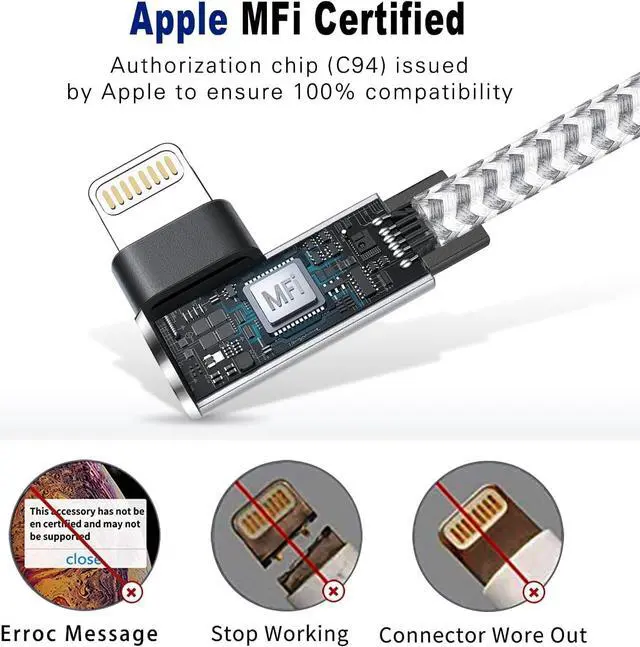 Alt view image 3 of 7 - USB C to Lightning Cable 2Pack Apple MFi Certified iPhone Fast Charging Cords Type C Lightning Cable 90 Degree iPhone Cable Nylon for iPhone 14 13 12 11 Pro Max X XS XR 8 7 6s Plus SE (3FT Sliver)