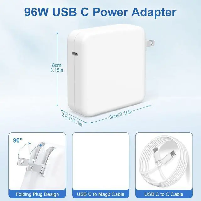 Alt view image 2 of 6 - Charger for Mac Book Pro 16 14 Inch/Mac Book Air 15 13 Inch M3/M2/M1 from 2024 2023 2022 2021 96W 70W USB-C to Mag 3 Power Adapter Include 6.6ft 5A USB-C to Mag 3 Cable