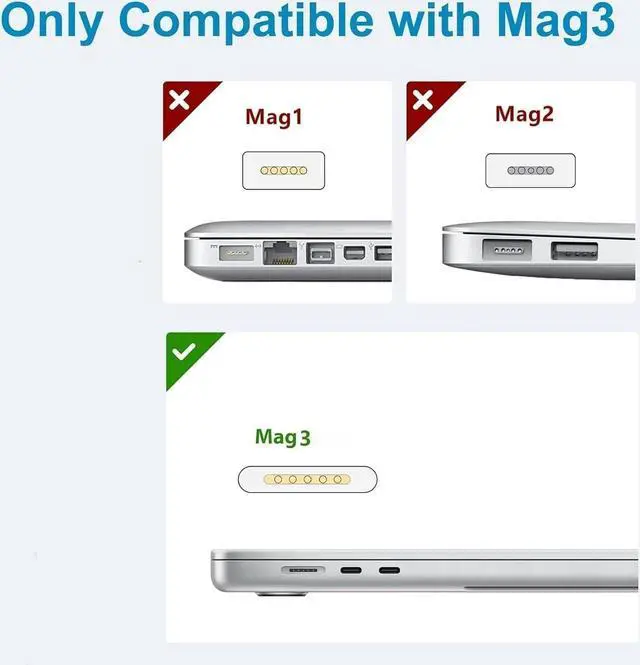 Alt view image 4 of 6 - Charger for Mac Book Pro 16 14 Inch/Mac Book Air 15 13 Inch M3/M2/M1 from 2024 2023 2022 2021 96W 70W USB-C to Mag 3 Power Adapter Include 6.6ft 5A USB-C to Mag 3 Cable
