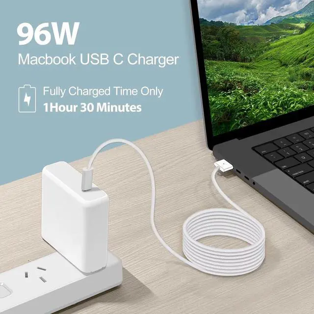 Alt view image 2 of 7 - 96W/70W USB C Charger for Mac Pro 16 15 13 inch New Mac Air 13 inch 2024/2023/2022/2021 M4/M3/M2/M1 Thunderbolt 3 Power 6.6ft Cable USB C to Mag 3