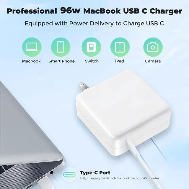 Alt view image 6 of 7 - MacBook Pro Charger Replacement for MacBook Air Charger 96W USB C Laptop for MacBook Pro Air USB C Charger ipad Pro  Galaxy and All USB C Device Include Type C Charge Cable