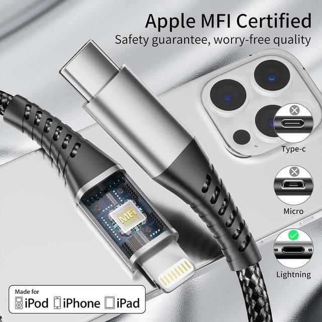 Alt view image 2 of 7 - 6 inch USB C to Lightning Cable Short 3-Pack Braided Type C iPhone Cable PD Fast Charging MFi Certified 0.5ft iPhone Charging Cable for Apple iPhone 14 13 12 11 Pro Max Xs Plus iPad Air Mini Black