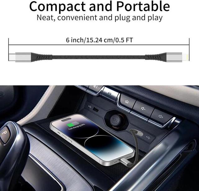 Alt view image 6 of 7 - 6 inch USB C to Lightning Cable Short 3-Pack Braided Type C iPhone Cable PD Fast Charging MFi Certified 0.5ft iPhone Charging Cable for Apple iPhone 14 13 12 11 Pro Max Xs Plus iPad Air Mini Black
