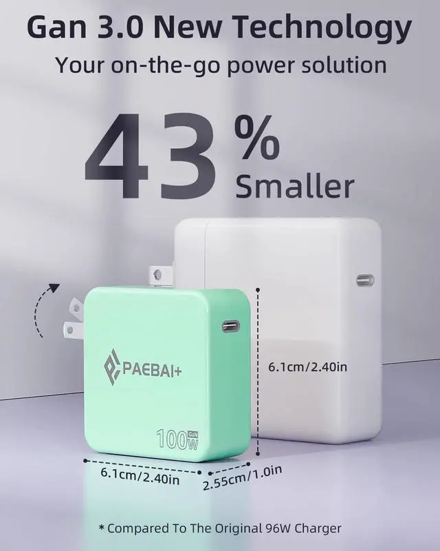 Alt view image 3 of 7 - Mac Book Pro Charger 100W USB C Charger GaN Foldable Compact Wall Fast Charger for MacBook Air iPhone 16 15 Series  Galaxy iPad Pro and All USB-C Devices 6.6ft Type C Cable