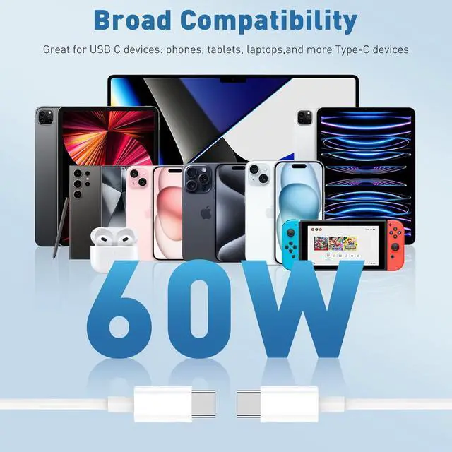 Alt view image 2 of 7 - for Macbook Air Charger Cord 4Pack 6ft USB C to USBC Cable 60W Long Type C to Type-C Fast Charging for iPhone 15/Plus/Pro Max for MacBook Pro 2021/2020/2019/2018 fits iPad Pro/Mini 6/Air 4/5