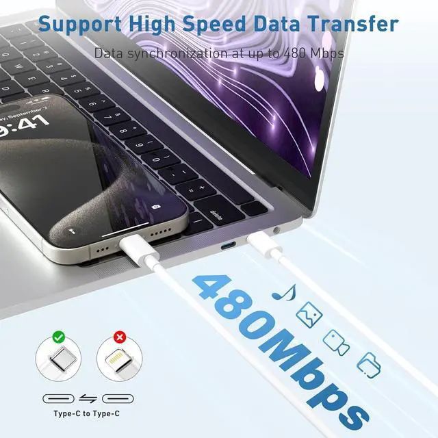 Alt view image 3 of 7 - for Macbook Air Charger Cord 4Pack 6ft USB C to USBC Cable 60W Long Type C to Type-C Fast Charging for iPhone 15/Plus/Pro Max for MacBook Pro 2021/2020/2019/2018 fits iPad Pro/Mini 6/Air 4/5