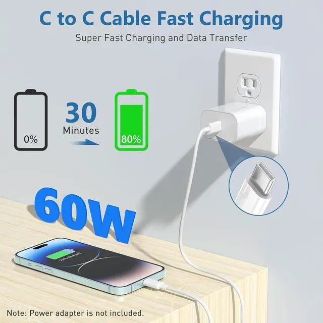 Alt view image 6 of 7 - for Macbook Air Charger Cord 4Pack 6ft USB C to USBC Cable 60W Long Type C to Type-C Fast Charging for iPhone 15/Plus/Pro Max for MacBook Pro 2021/2020/2019/2018 fits iPad Pro/Mini 6/Air 4/5