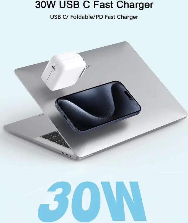 Alt view image 2 of 7 - Mac Book Air Charger - 30W USB C Charger Block PD 3.0 Fast Charging Power Adapter Plug for MacBook Pro/Air ipad Pro/Air/mini iPhone 17 16 15 14 13 12 /Pro/Pro Max/Plus/Mini/SE/XR and All USB C Device