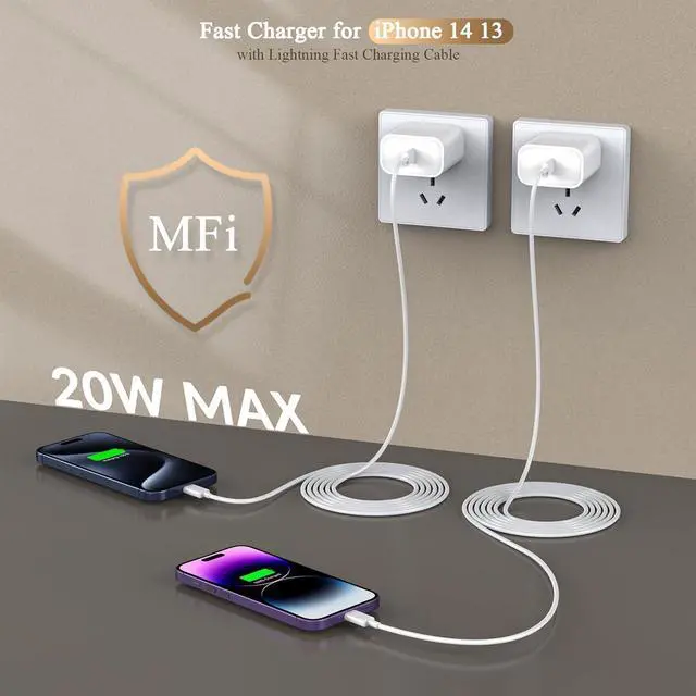 Alt view image 2 of 7 - [Apple MFi Certified]10FT Fast iPhone Charger Extra Long Apple Charger Fast Charging 2Pack 20W USB C Charger Block Plug + 10Foot Lightning Cable Cord for iPhone 14/Pro/Pro Max/Plus/13/12/11/XS/XR/X/SE