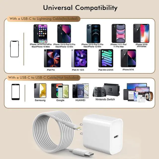 Alt view image 3 of 7 - [Apple MFi Certified]10FT Fast iPhone Charger Extra Long Apple Charger Fast Charging 2Pack 20W USB C Charger Block Plug + 10Foot Lightning Cable Cord for iPhone 14/Pro/Pro Max/Plus/13/12/11/XS/XR/X/SE